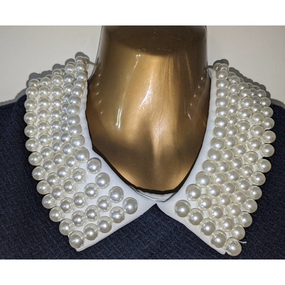 Betsey Johnson Sz 2 A-line Dress with Pearl Collar Navy Blue - Picture 1 of 8